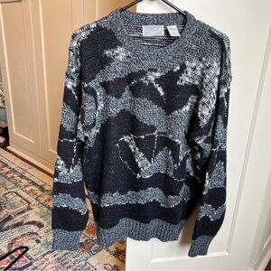 Vintage 80s Custom Method Abstract Geometric Knit Sweater Black & Gray